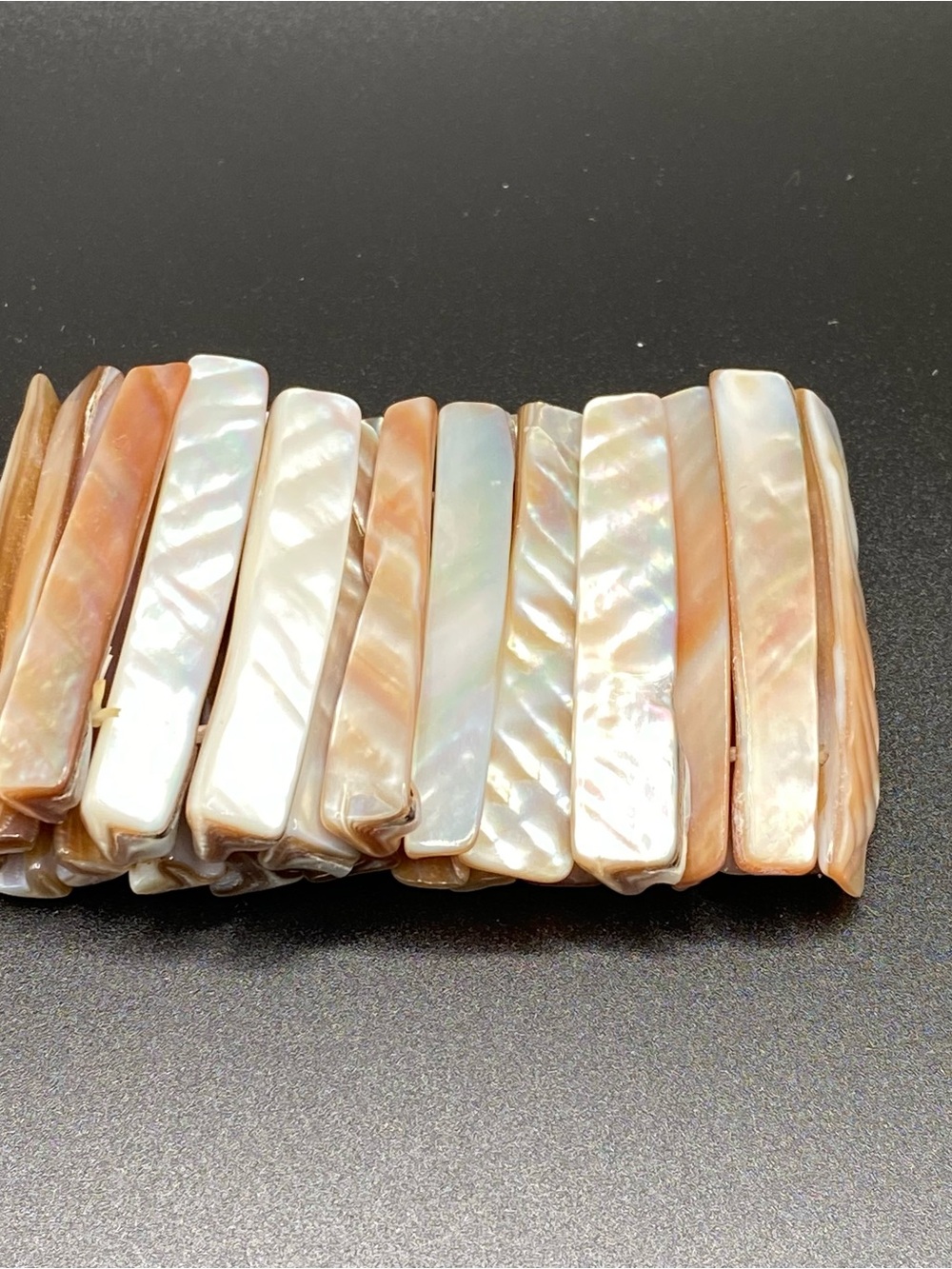 Vintage Coastal Stretch Bracelet in Iridescent Peach and Cream